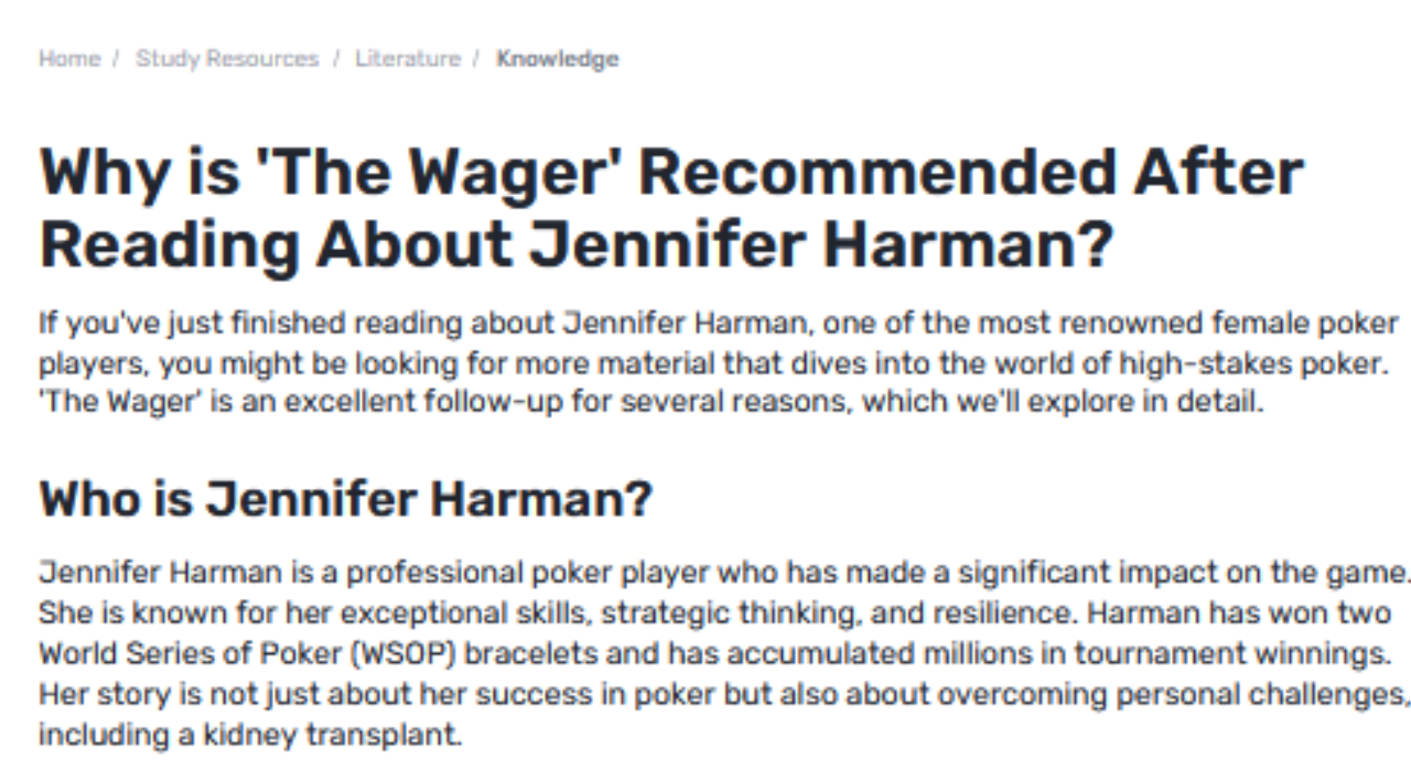 What Are the Differences Between ‘The Wager’ and Jennifer Harman’s Poker Career?